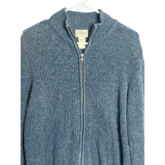 LL Bean Zip Up Sweater Womens Size L Large Blue Chunky Cable Knit Cotton‎ - Picture 3 of 11